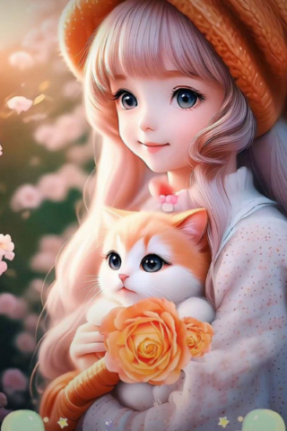 Fille et chaton